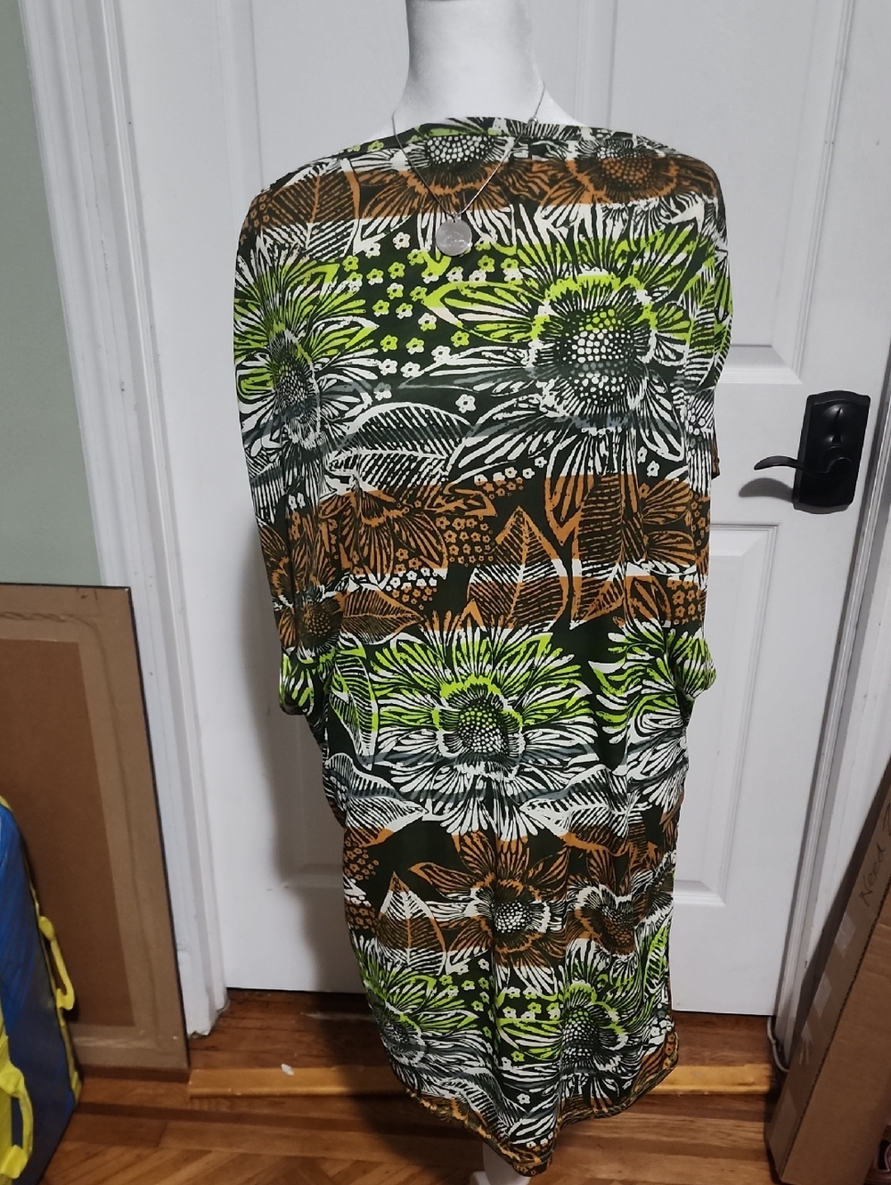 Floral Maxi Dress in Green, White & Brown